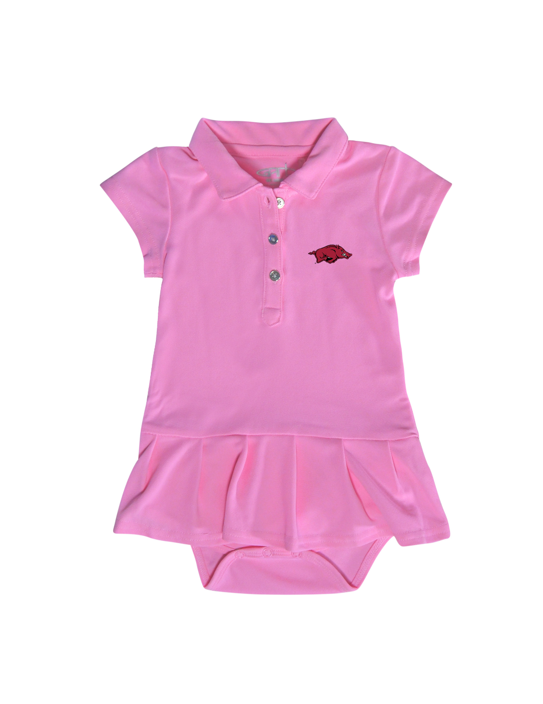 Officially Licensed Arkansas Razorbacks Baby Girls' Polo Dress -  Moisture-Wicking, Pleated Skirt, Built-In Onesie – Garb