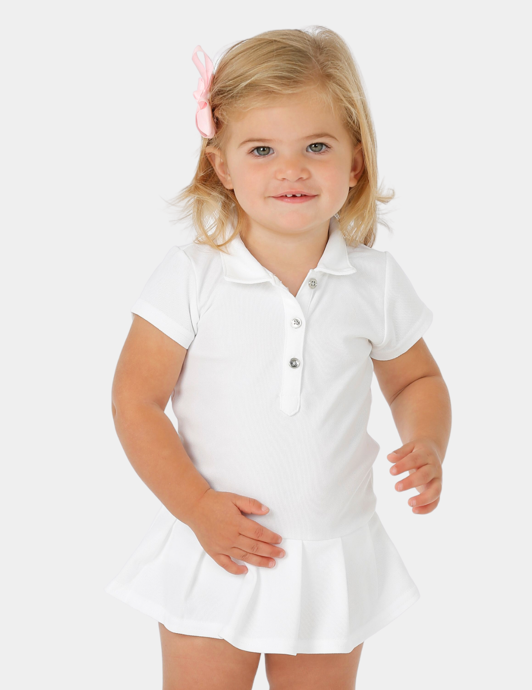 infant white dress shirt Caroline Infant Girls Polo Onesie Dress White / 12M (Ages: 6-12M)