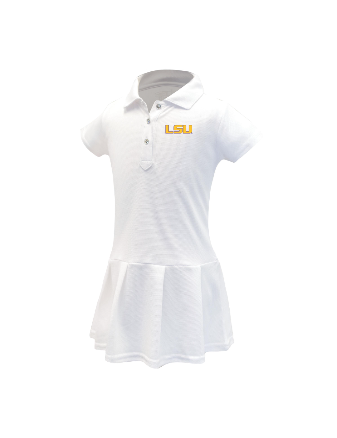 LSU Tigers Toddler Girls White Caroline Short Sleeve Dress, White, 92% POLYESTER / 8% SPANDEX, Size 2T LSU Tigers Toddler Girls White Caroline Short Sleeve Dress, White, 92% POLYESTER / 8% SPANDEX, Size 2T