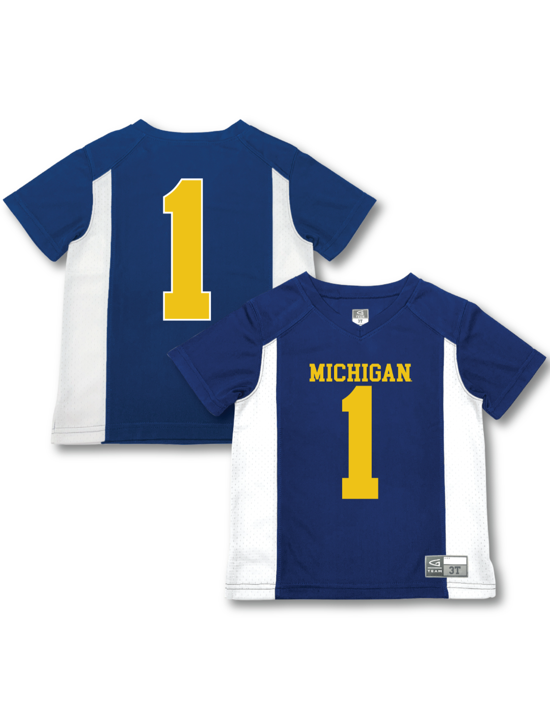 michigan football gear Toddler Garb #1 Blue Michigan Wolverines Football Jersey Size: 4T