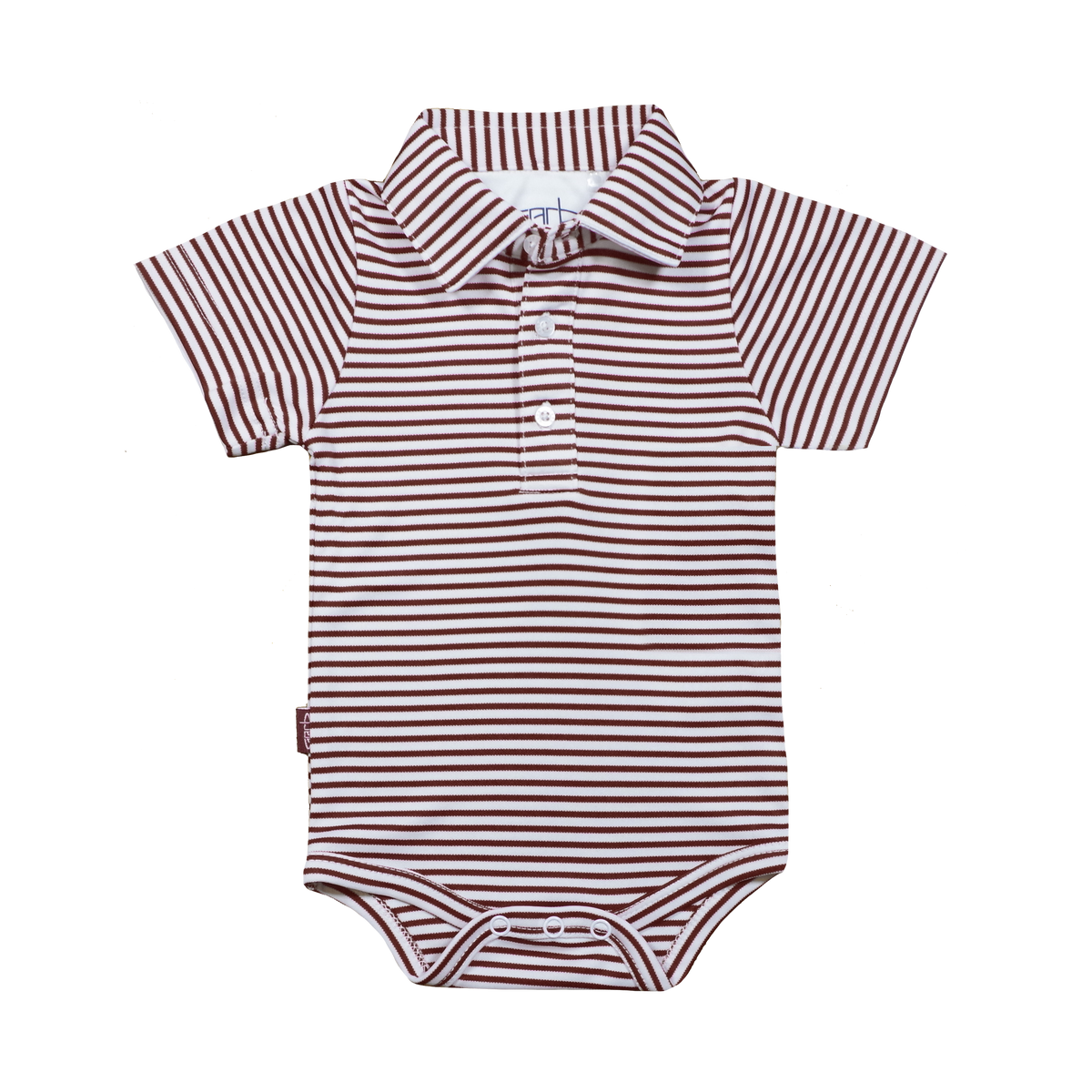 Infant boys maroon and white striped onesie polo