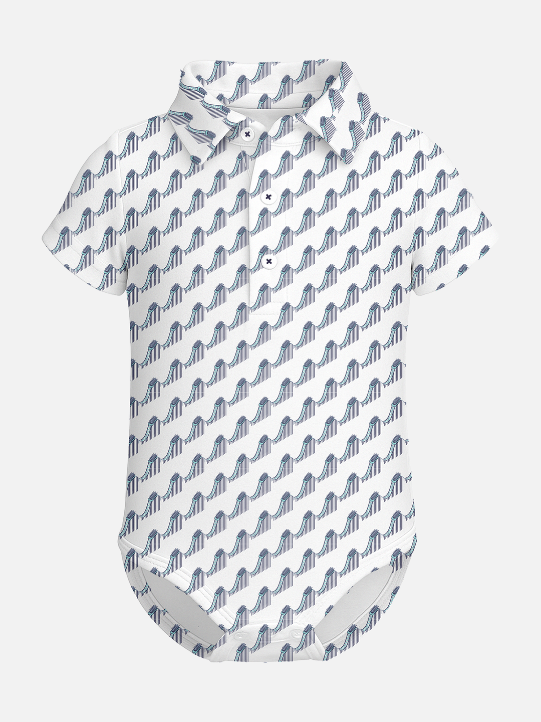 Baby onesie with roller coaster pattern on a white background