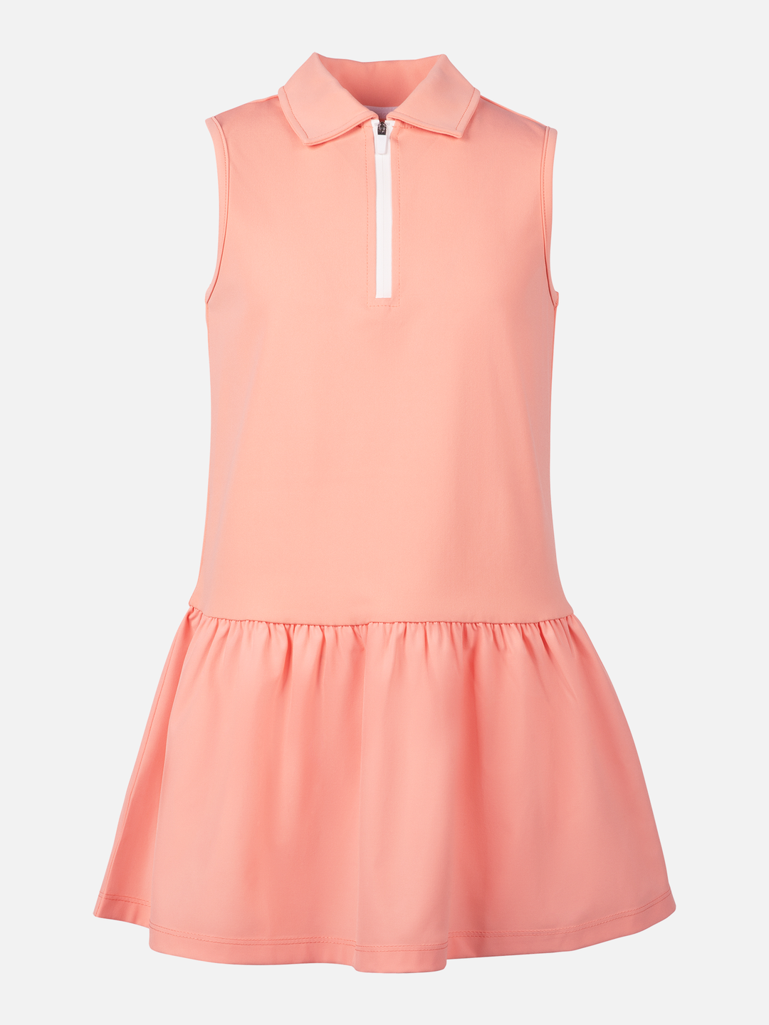 Coral dress with a collar on a white background