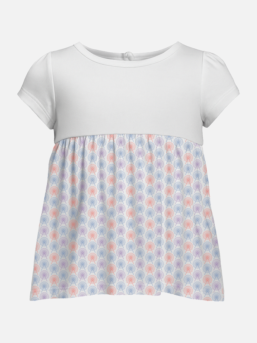 White top infant ones dress with ferris wheel printed skirt