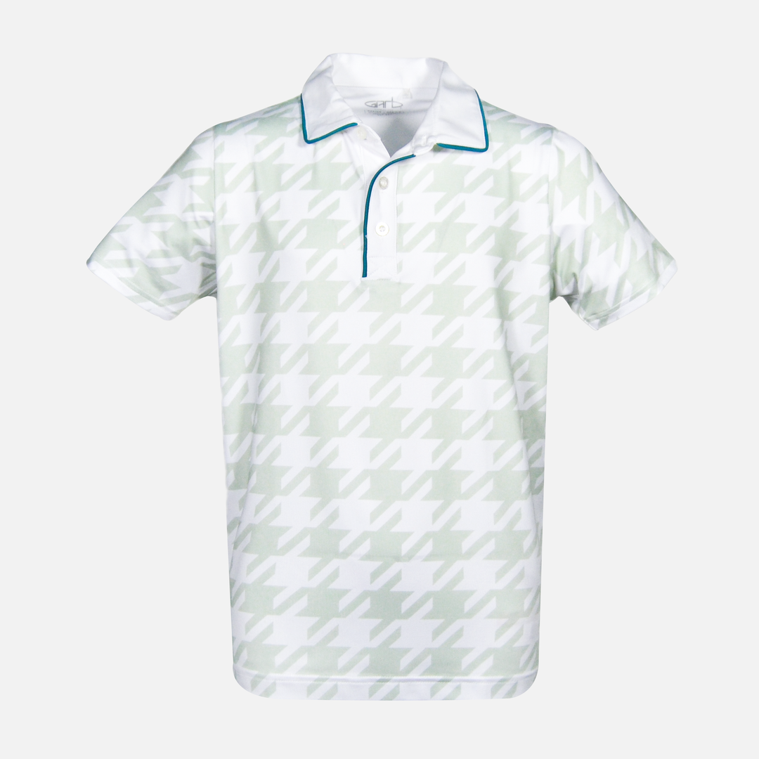 Seafoam Toddler Boys Performance Houndstooth Sublimated Print Polo Front View