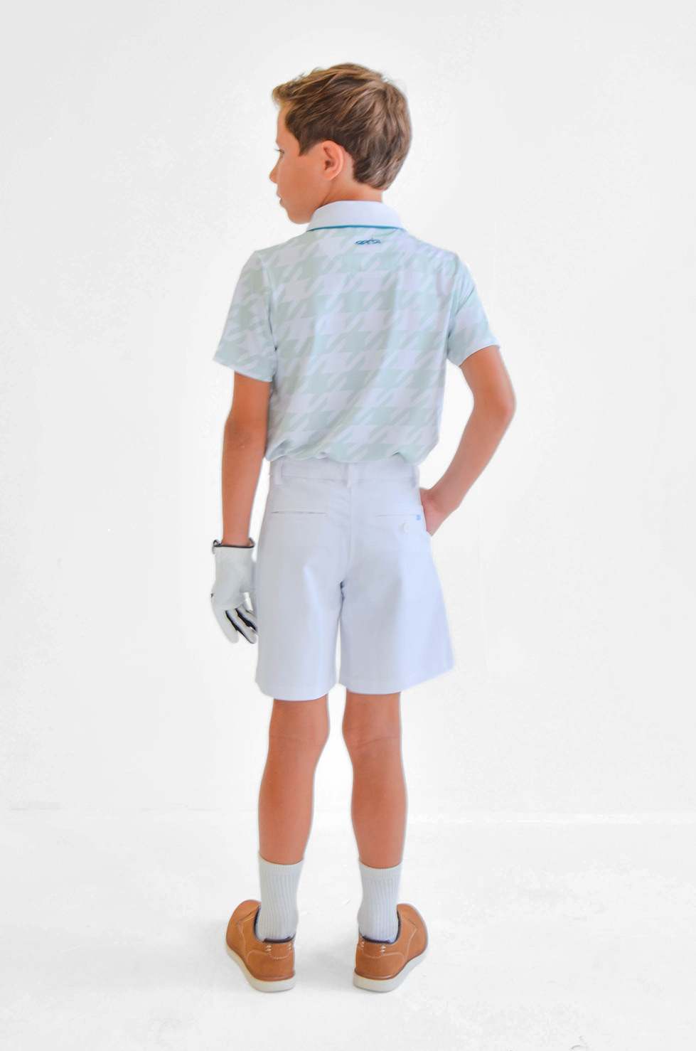 Seafoam Youth Boys Houndstooth Performance Polo Back View