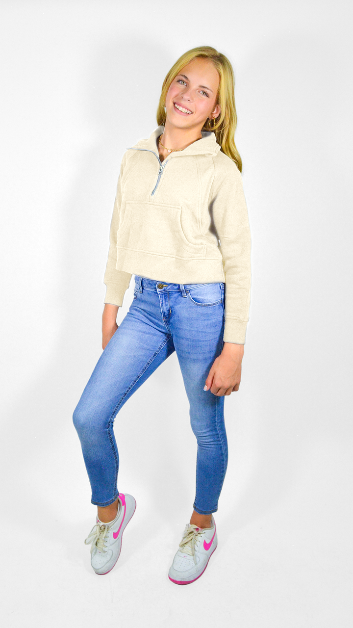 Natural Youth Girls Quarter Zip Pullover