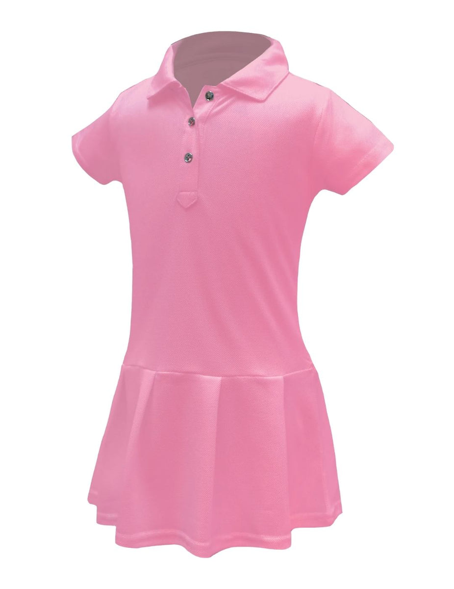 Pink & White Toddler Girls Polo Dress With Moisture Wicking Fabric – Garb